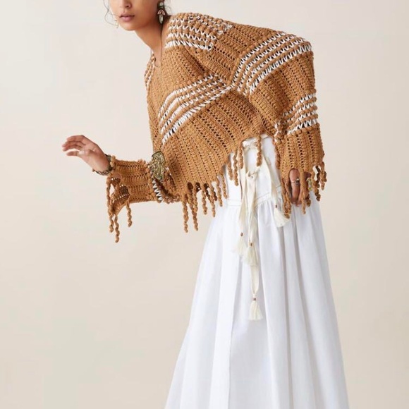 Zara studio crochet knit fringed two tone sweater honey tan - Picture 9 of 11